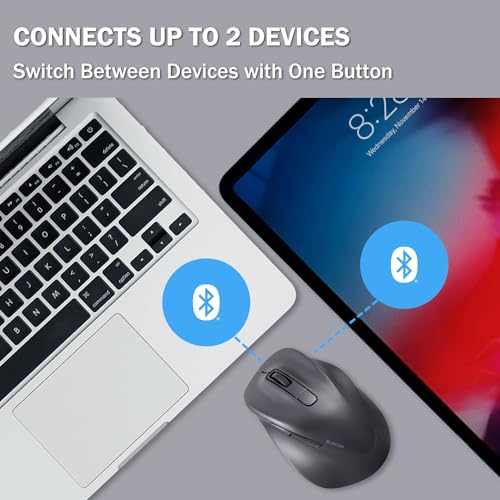 ELECOM Bluetooth Wireless Ergonomic Shape Mouse, Silent Click, Right Hand 2000DPI, 5 Buttons, Optocal Sensor, Compatible with PC, Mac, Laptop, EX-G, Msize Black (M-XGM30BBSKBK) - color: Black, size: Medium