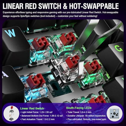 K1 Pro Macro Keyboard, Wired Only Full-Key Programmable On-Board Keypad, Custom Gaming Streaming Mechanical Keyboards with Screen & Knob, Gasket, RGB Backlit, Hot Swappable Shortcut Pad - color: White