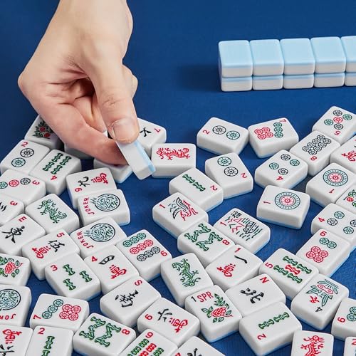American Mahjong 타일 전용, 마작 세트, 골든 주사위 포함, 여행용 블루 타일 166개(타일 블루) - color: 블루.