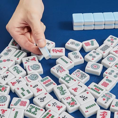 American Mahjong 타일 전용, 마작 세트, 골든 주사위 포함, 여행용 블루 타일 166개(타일 블루) - color: 블루.