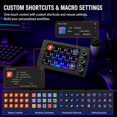 Stream Controller Deck for PC Work,Live Stream and Video Editing | Smooth Magnetic Keys,Customizable Background,Visually Pleasing Macro Keypad,Trigger Actions for OBS/Twitch/YouTube(M3 Black) - color: Black
