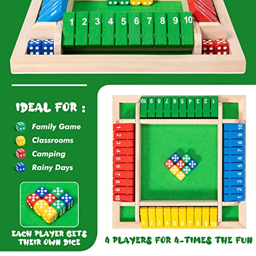 Shut The Box Dice Game,8 Dice 4 Players Wooden Board Table Math Skills Game with Drop it Game Instructions for Kids Adults Easy to Learn, Family and Friends Party (8 Inches Colorful) - size: 8.74 inches