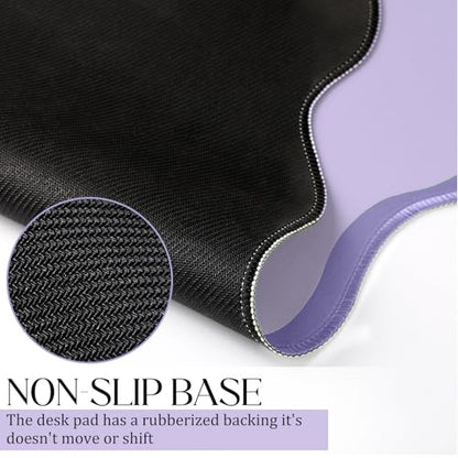 Hahafelt Scalloped Desk Mat Large Desk Pad Cute Coquette Table Mat Back to School Preppy Table Make up Pad Nonslip Graduation Gift with Stitching Waterproof Gaming(Purple,36 x 17 Inches) - color: Purple, size: 36L x 17W inches