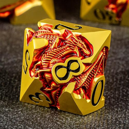 Roycevon Relief Dragon DND Dice Set for Role Playing Game, 7Pcs Metal D&D Dice Set Dungeons Dragons with Gift Box, Polyhedral D and D Dice D20 D12 D10 D8 D6 D4, Red and Black - color: Red and Black