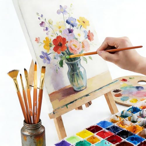 Transon 16 pcs Artist Paint Brush Set Versatile for Acrylic Painting Watercolor Painting Gouache Painting Brown Color - color: Brown