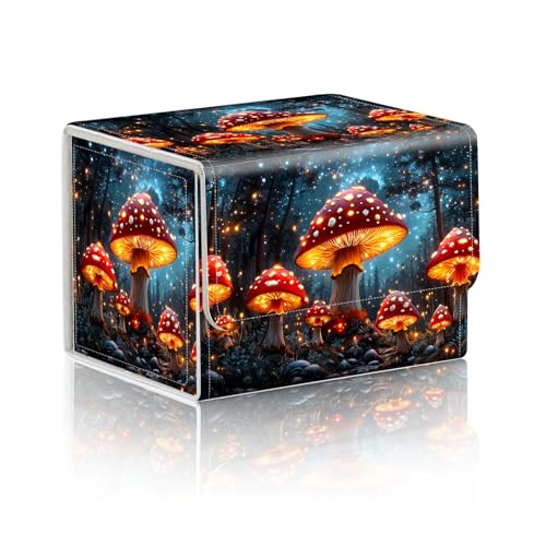 Trading Card Storage Box, Holds 100+ for MTG Cards, PU Leather with Magnetic Closure, Glowing Mushroom Forest Night Durable Deck Box for Magic the Gathering, Trading Card Games - color: Glowing Mushroom Forest Night