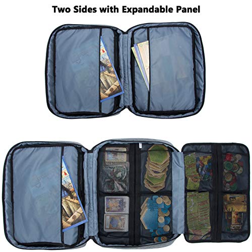 Board Game Carrying Case with 18 Pockets for Board Games, Pieces, Tokens, Cards and More, Expandable Board Game Storage Solution for Travel, Party, Gathering