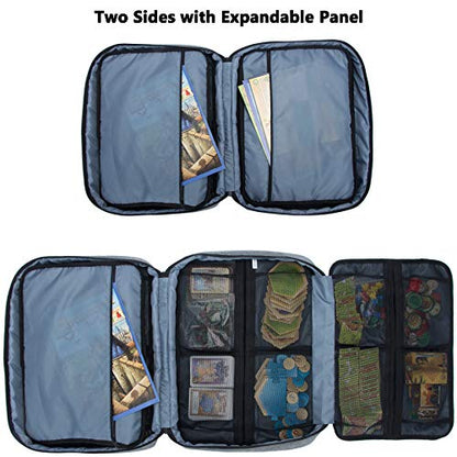 Board Game Carrying Case with 18 Pockets for Board Games, Pieces, Tokens, Cards and More, Expandable Board Game Storage Solution for Travel, Party, Gathering