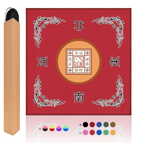 Mahjong Mat, Mahjong Table Mat for Tile Game, 31.5 in x 31.5 in Anti Slip and Noise Reduction Table Cover for Poker Card Board and Dominoes(Red) - color: C-red