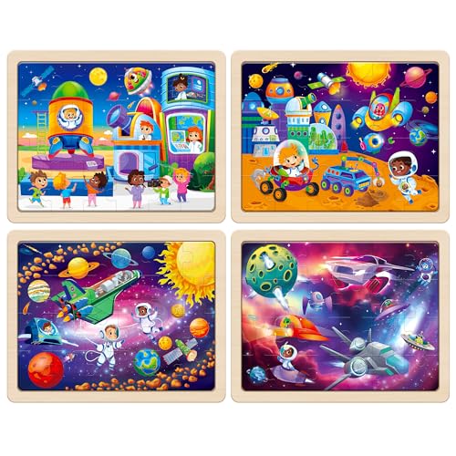 SYNARRY Large Space Planets Solar System Wooden Puzzles for Kids Gift Box(12.2 * 9.4 in), Puzzles for Toddlers 3-5, Puzzles for Kids Ages 4-6, Wood Toys Gifts for 3 4 5 Year Old Boy Girl
