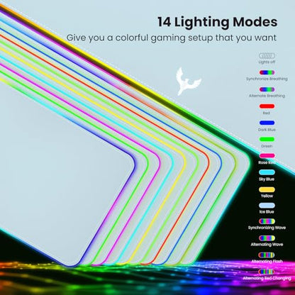 RGB Gaming Mouse Pad Extra Large Extended 31.5x12 Inch-Grey | LED mouse pad with 14 lighting modes, covers keyboard & mouse, anti-slip rubber base, waterproof surface, USB powered - color: Grey