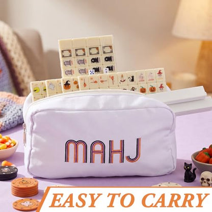 Soulchen Mini American Mahjong Tile Set Include 160 0.8 Inch Mahjong Tiles 2 Dice 4 Wooden Rulers 1 Accessory Bag 4 Beginner Rule Cards(Halloween) - style: Halloween