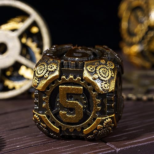Metal Dice Set D&D, 7-Die DND Dice Metal Gear Dice with Gift Bag for Role Playing Games(Antique Gold) - color: Antique Gold