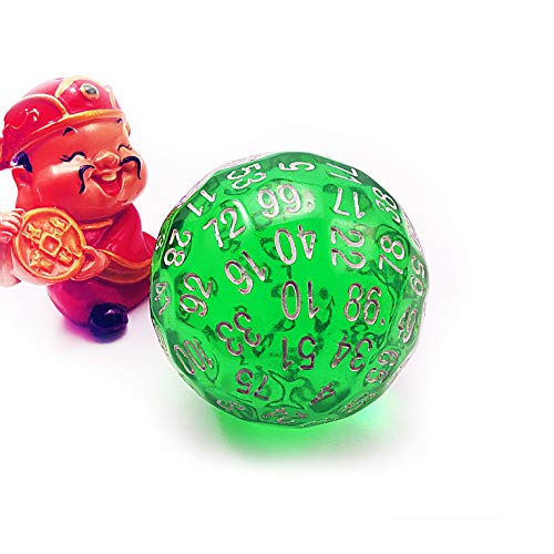 Bescon Translucent Green Polyhedral Dice 100 Sides, D100 dice, 100 Sided Cube, Transparent D100 Game Dice - color: Translucent Green D100