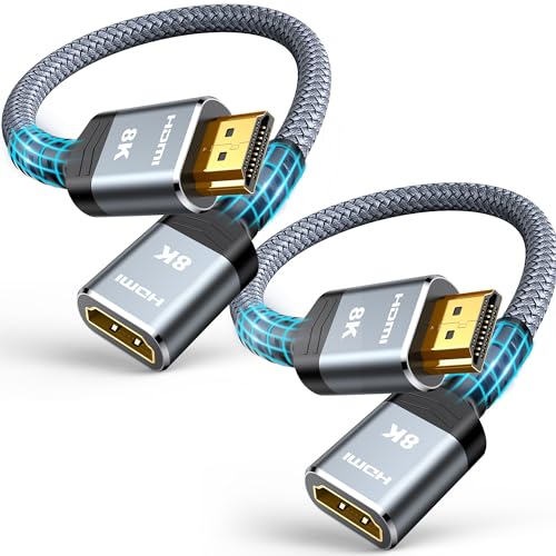 Highwings 2 Pack 8K 4K HDMI Extender 1FT, Extension Cable 2.1 4K@30Hz/ 60Hz/ 120Hz, Ultra high Speed Adapter Male to Female Compatible for PS5, Roku, Stick, Blu Ray Player, HDTV, Laptop - color: Grey, size: 1 feet, style: 8k 2pack