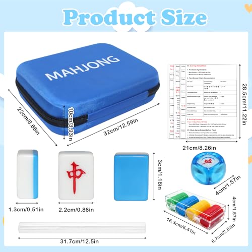 144 Pcs Chinese Mahjong Tile Set, 1.2 in Tiles & Accessories, Mahjong Gift Set with Storage Box & Instructions, Portable Travel Game for Beginners, Adults, Family Game Nights