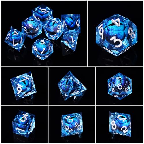 Dragon Eye DND Dice Set, 7 Pcs Liquid Core Resin Sharp Edged Polyhedral D&D Dice for Dungeons and Dragons RPG Role Playing Table Games