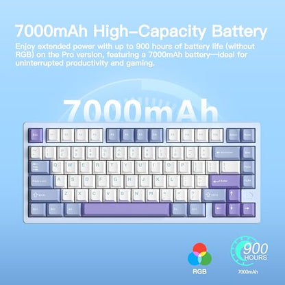 KEEBMONKEY WOBKEY Rainy 75 CNC Aluminum HMX/JWK/Cocoa Switches Triple-Mode Connectivity Mechanical Keyboard with Superior Acoustics, RGB/FR4/Silver SUS304/7000mAh/Cocoa Switch (Pro - Blue) - style: Pro - Blue