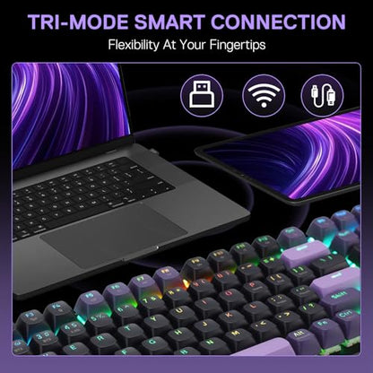 Redragon K740 PRO Wireless RGB Gaming Keyboard, Aluminum Base & Knob, 95% | Rock-Solid Metal Build, Multi-Function Control Wheel, Creamy Custom Switch, Swap-Ready Socket, Fade-Resistant PBT Keycap - color: Purple Rain, size: 98 Keys