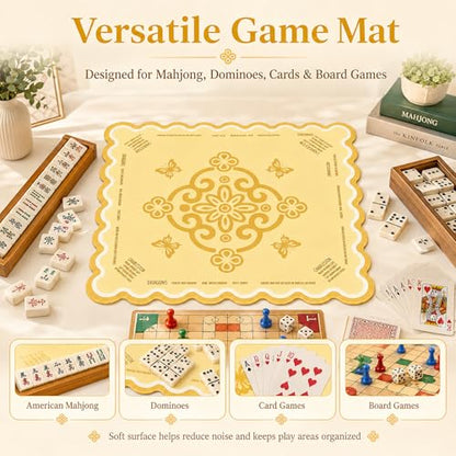 Neoprene Mahjong Mat for Table, 32 x 32 Inch Square Mahjong Table Mat with Carrying Bag, Non Slip Rubber Backing, Noise Reducing Game Mat for American Mahjong, Dominoes, Cards, Board Games (Yellow) - color: Yellow
