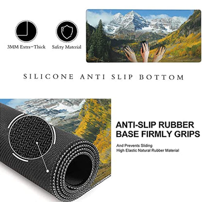 Maroon Bells Peaks and Golden Aspens Extended Gaming Mouse Pad Large Desk Mat with Non-Slip Rubber Base and Stitched Edges,Keyboard Mouse Mat Desk Pad for Work,Game,Office,Home 35.4 * 15.7 Inch - color: Maroon Bells