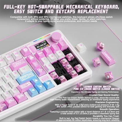 LINGBAO K98 PRO Anime Mechanical Keyboard Wireless, with Screen & Knob,RGB Gaming Keyboard, Tri-Mode BT5.0/2.4GHz/USB-C, Gasket Mount Hot Swappable Linear Switches Gamer Keyboards for PC/Mac/Android - color: K98Pro | 10000mAh | Anime Pink