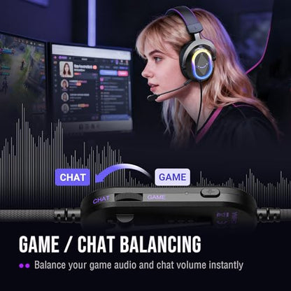 FIFINE Wired Gaming Headsets: 7.1 Surround Sound - Vibrant Customizable RGB - Game/Chat Balance, USB Gamer Headphones with Noise Canceling Microphone for PC, PS5/PS4, Laptop, Mac - AmpliGame H13BP | Large 50mm drivers, Crisp 7.1 Surround, Ergonomic Earpad