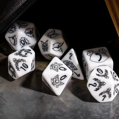 White DND Dice Set Beast Polyhedral Dice Set D&D for Tabletop Games | Leather Storage Bag, DM Gift, for Dungeons and Dragons Role Playing Games - color: Beast Pattern