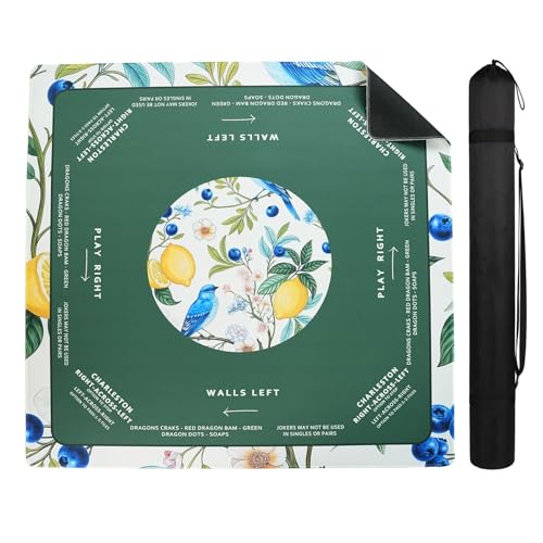 Neoprene Mahjong Mat (33"x33"), No Creases, with Storage Bag | Mahjong Mat with Rules, Anti-Slip, Noise-Reducing, for Mah-jong/Poker/Dominoes Games,Mahjong Accessories for Women and Men - style: Nature