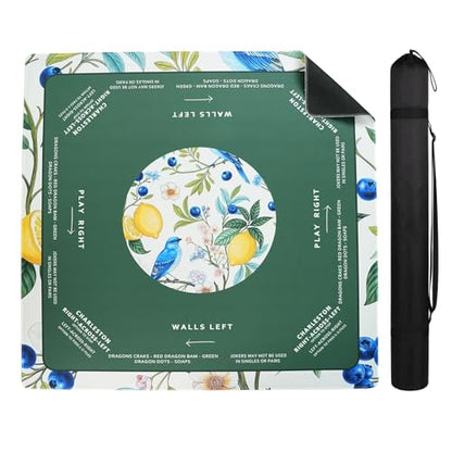 Neoprene Mahjong Mat (33"x33"), No Creases, with Storage Bag | Mahjong Mat with Rules, Anti-Slip, Noise-Reducing, for Mah-jong/Poker/Dominoes Games,Mahjong Accessories for Women and Men - style: Nature