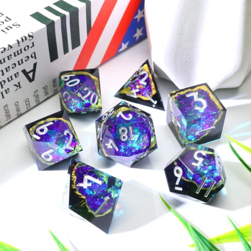 XENOLUX Polyhedral Resin DND Dice Set for Dungeons and Dragons, Sharp Edge Geode RPG Dice for Board Games and Pathfinder, Handcrafted Crystal Cave Tabletop Accessories (G2) - color: G2