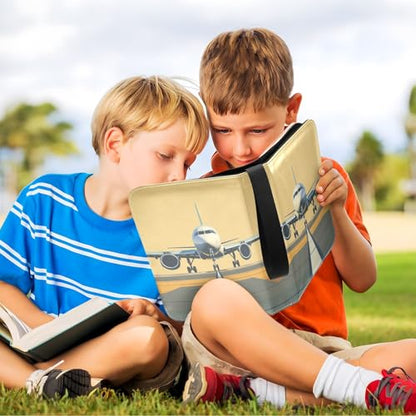 Airplane Airport Card Binder, 4 Pocket Trading Card Holder with 50 Removable Sleeves, Zipper Card Binder Fits 400 Cards, Collection Card Storage Case Album Book Gifts - color: Airplane
