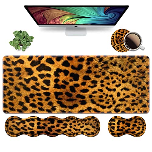 Ergonomic Keyboard Wrist Rest and Mouse Pad Wrist Rest Set, Large XXL Gaming Mousepad 31.5"x 11.8", Memory Foam, Easy Typing Pain Relief, Multifunctional Desk Mat for Office & Home, Leopard Print - color: Leopard Print