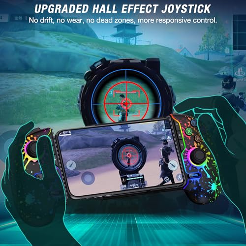 Mobile Game Controller for iPhone/Android Handheld Gaming, Wireless Phone Gaming Controllers with (Programmable) /Hall Effect Joysticks & Analog Triggers/Adjustable Turbo (Black with Watercolor Pattern Lights) - color: Black with Watercolor Pattern Lights