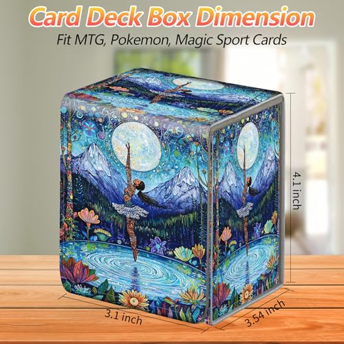 Card Deck Box, Card Storage Box Fits 100+ Single Sleeved Cards, Large Capacity PU Leather Card Storage Box with Strong Magnet for Magic Commander TCG/CCG, Mandala Moonlight Mystery - color: Mandala Moonlight Mystery