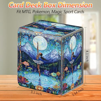 Card Deck Box, Card Storage Box Fits 100+ Single Sleeved Cards, Large Capacity PU Leather Card Storage Box with Strong Magnet for Magic Commander TCG/CCG, Mandala Moonlight Mystery - color: Mandala Moonlight Mystery