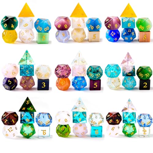 Mystery Blind Box Gemstone & Glass & Cat Eye DND Dice Set 7pcs Polyhedral Dice with Random Crystal Role Playing Dice for Dungeons & Dragons, Pathfinder, RPG and Tabletop Games - color: Mystery Gem Dice