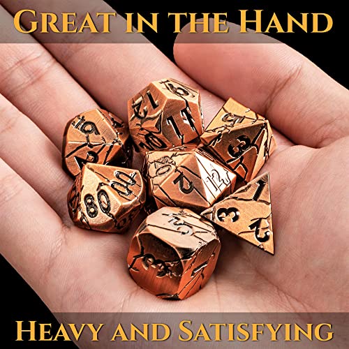 Metal Dice for DND - Ancient Cracked Pharaoh Ruins – Copper | Beautiful 7pc Polyhedral Dice Set, Smooth Rolling, Role Playing Games (RPG), Compatible with D&D, for Dungeons and Dragons - color: Antique Copper