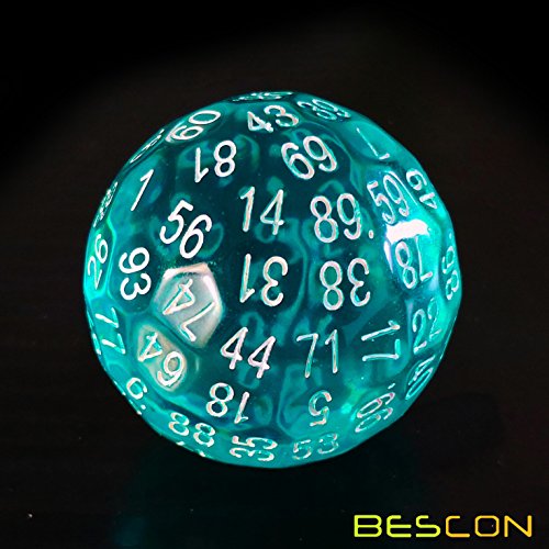 Bescon Translucent Polyhedral Dice 100 Sides Dice, Transparent D100 die, 100 Sided Cube, D100 Game Dice,100-Sided Cube of Teal - color: Translucent Teal D100