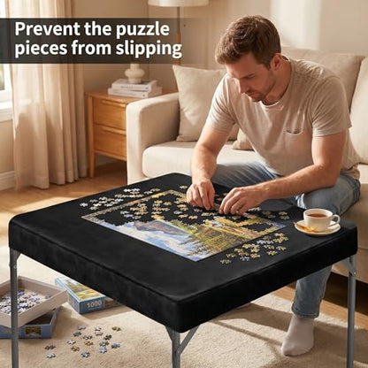 Frienda Game Table Cover Felt Game Tablecover Folding Tablecloth for Card for Playing Poker Cards Mahjong Puzzles Board Games, Table Not Included (Black,34 x 34 x 4 Inch) - color: Black