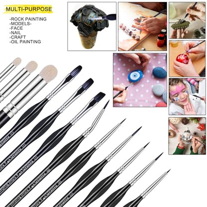 PANDAFLY Miniature Paint Brushes Drybrush Set, 12 Sizes | Micro Detail Paint Brush Set, Small Fine Detail Brushes for Acrylic, Watercolors & Paint by Number, Figurine - size: 12 Size