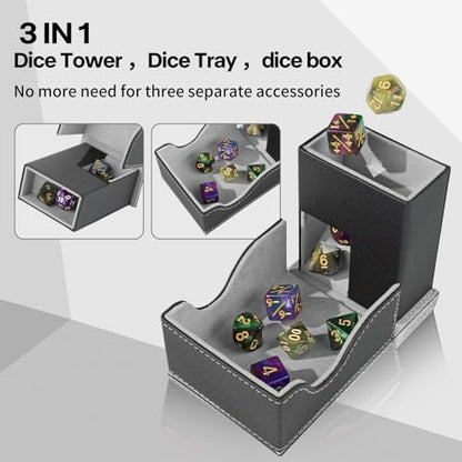 Dice Roller Tower, Premium DND Magnetic Dice Tray, Foldable PU Leather Dice Tower RPG Gifts for Dungeons and Dragons MTG Dm & Player Black/Grey - color: Black/Grey