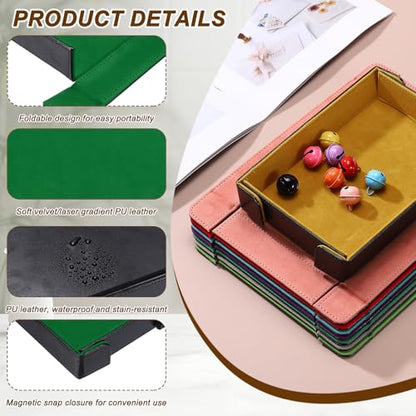 uxcell PU Leather Dice Tray, Rectangle Magnetic Folding Velvet Portable Folding Dice Rolling Tray for Table Games Keys Wallet Watch Coin, Green - color: Green