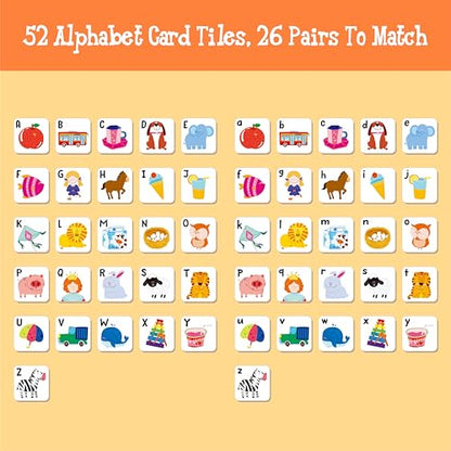 Hebayy 52 PCS Alphabet Memory Game, 26 Pairs Uppercase & Lowercase Letters Matching Game, Educational Early Learning Toy for Toddlers, Kindergarten, Kids 3+ - style: Alphabet