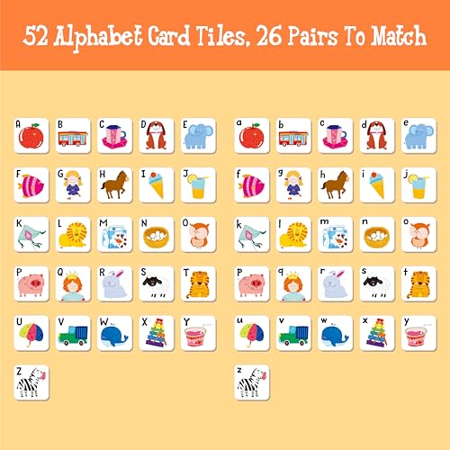Hebayy 52 PCS Alphabet Memory Game, 26 Pairs Uppercase & Lowercase Letters Matching Game, Educational Early Learning Toy for Toddlers, Kindergarten, Kids 3+ - style: Alphabet