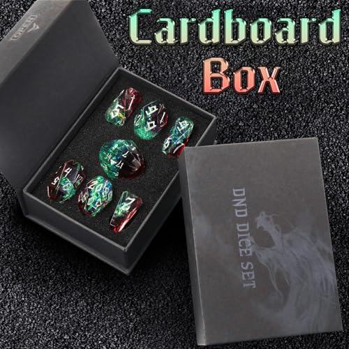 FONVGOGO Resin DND Dice, Dungeons and Dragons Dice Set DND with Box Polyhedral D and D Dice 7 Piece Role Playing Dice（Green and Silver） - color: S Green and Silver