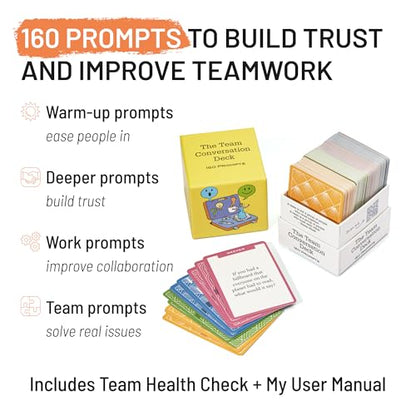 160 Team Building Cards for Managers - Build Trust & Improve Team Performance - 4 Categories from Light Icebreakers to Strategic Team Questions - For Meetings & 1-on-1s | Say This Not That Cards