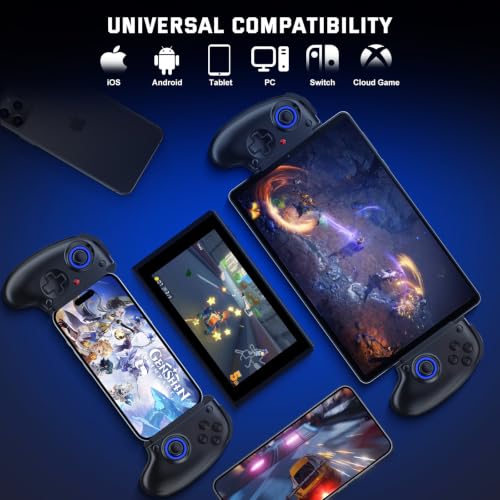 Koiiko Mobile Cloud Gaming Controller for iPhone 16/15/14, iPad, Tablet, Android/PC/Switch1/2 Gamepad Joystick with Turbo, Streaming on PS/Xbox/PC, Hall Trigger Black - color: black