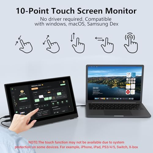 InnoView 15.6" Portable Monitor 60Hz Touchscreen 1080P 10-Point Touch Screen Monitor Portable with Protective Sleeve Built-in Stand, 1200:1 HDMI USB C Travel Monitors for Laptop, PC, Phone - size: 15.6-in