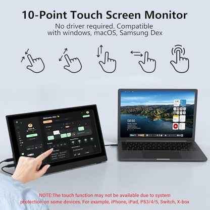 InnoView 15.6" Portable Monitor 60Hz Touchscreen 1080P 10-Point Touch Screen Monitor Portable with Protective Sleeve Built-in Stand, 1200:1 HDMI USB C Travel Monitors for Laptop, PC, Phone - size: 15.6-in